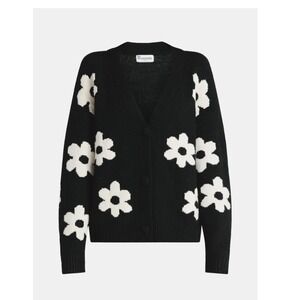 Black Daisy Flower Cardigan Sweater Women's Size xxl